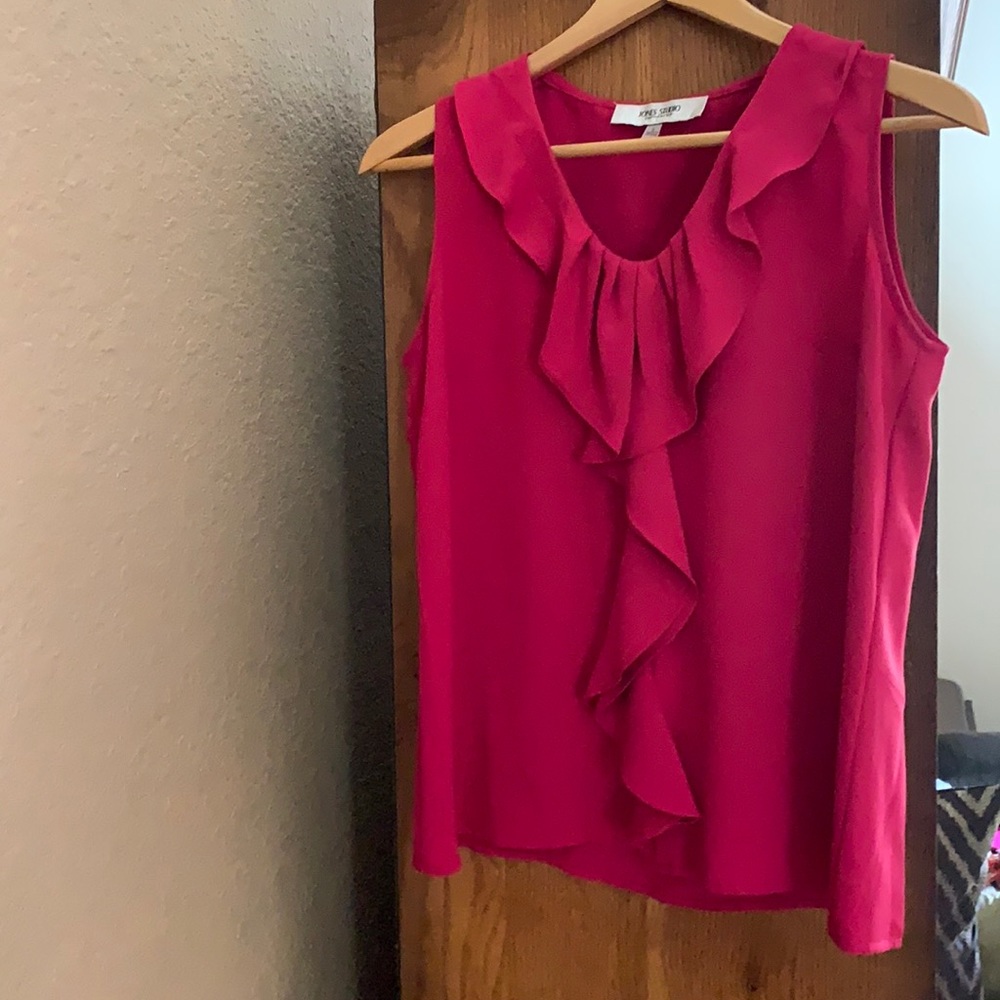 Ladies bright pink sleeveless blouse with v-neck top